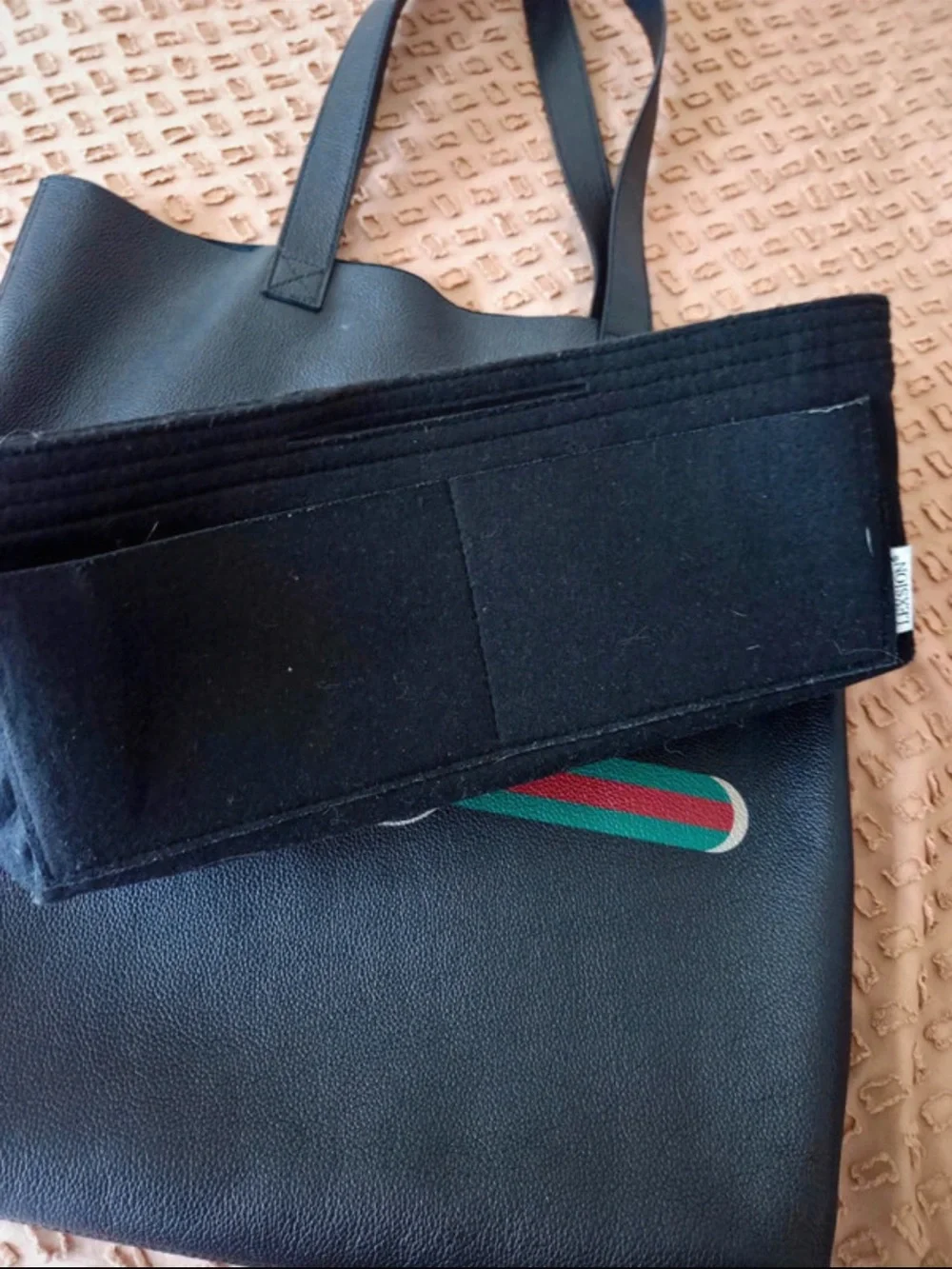 Gucci Black Tote with Green and Red Signature Stripe